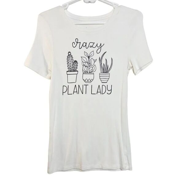 a new day Crazy Plant Lady Short Sleeve Shirt White & Black Small - Picture 1 of 4